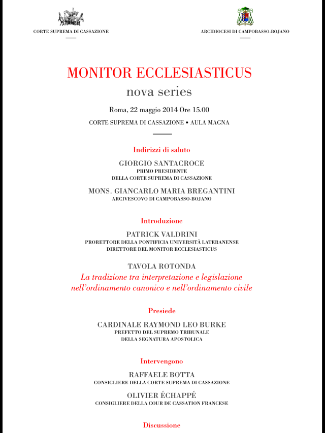 Presentazione della Rivista Monitor Ecclesiasticus
